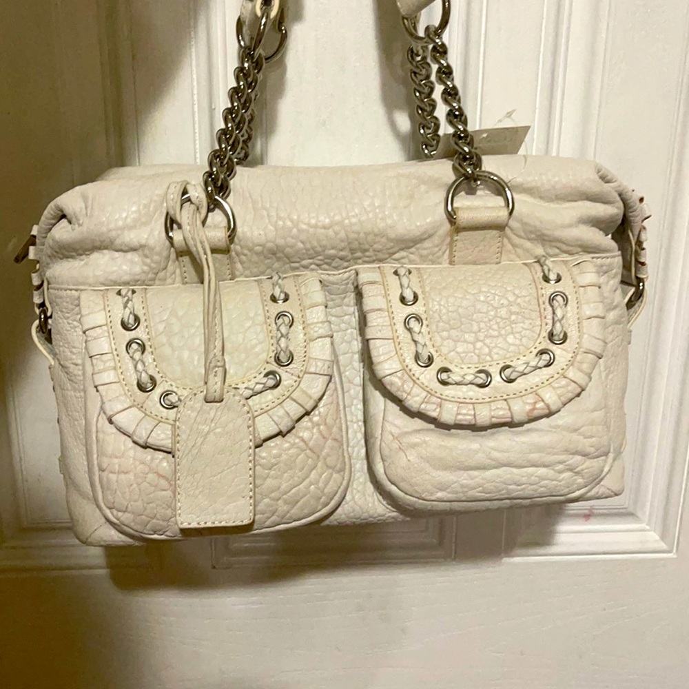 Badgley Mischka white leather Distressed purse